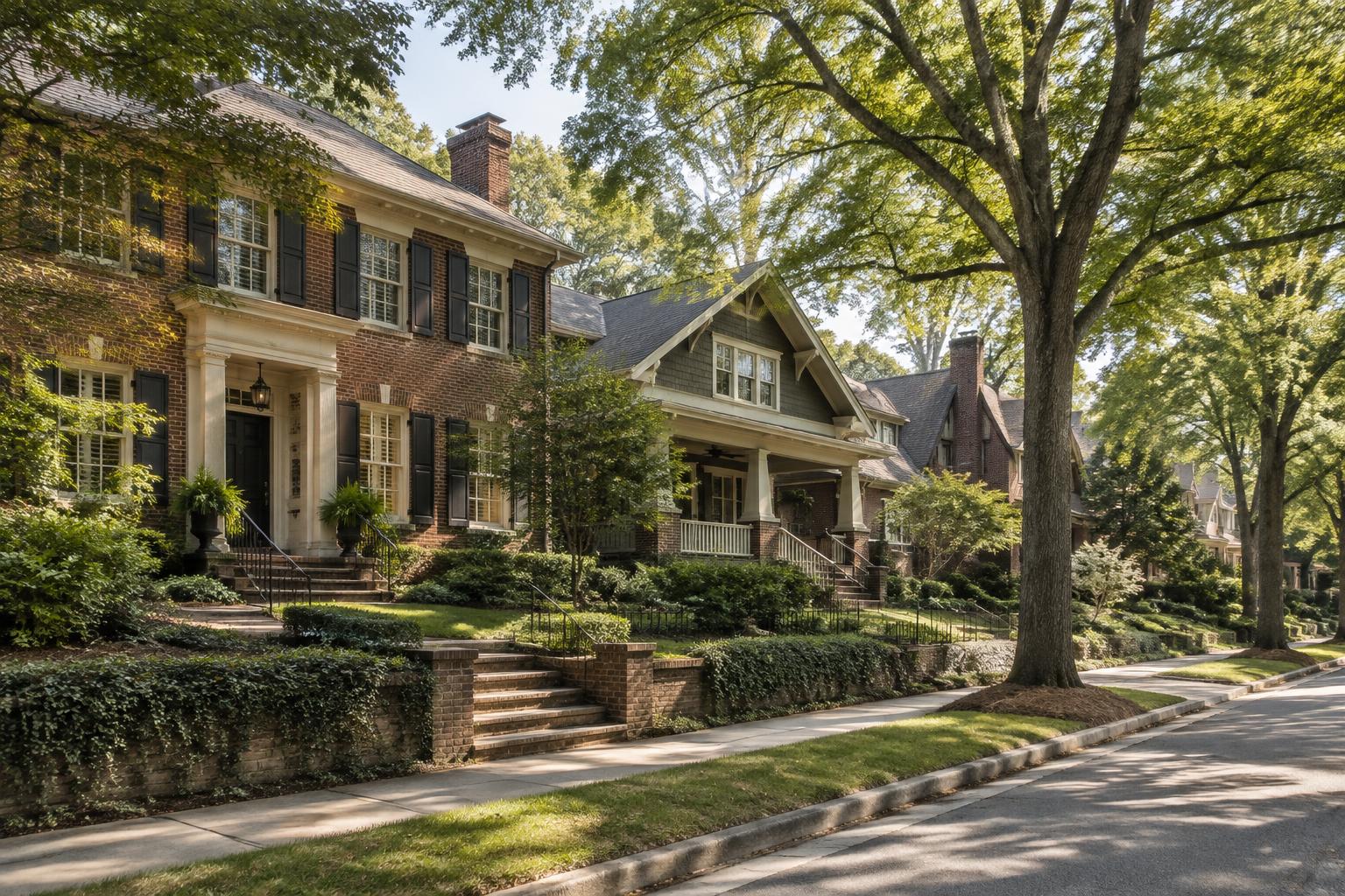 Tree-lined Atlanta street with established brick homes