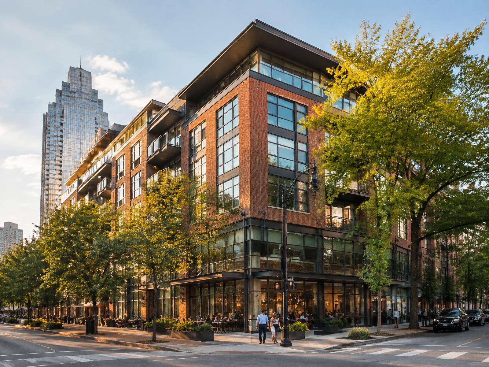 Contemporary mixed-use Atlanta commercial streetscape