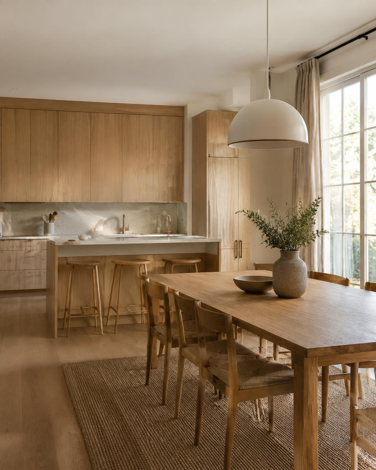 Sunlit kitchen and dining room in a modern home
